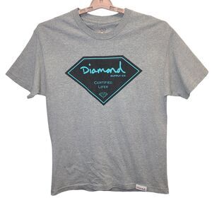 Diamond Supply Co Men's Grey Big Spell Out Big Logo Cotton T Shirt Made in USA L